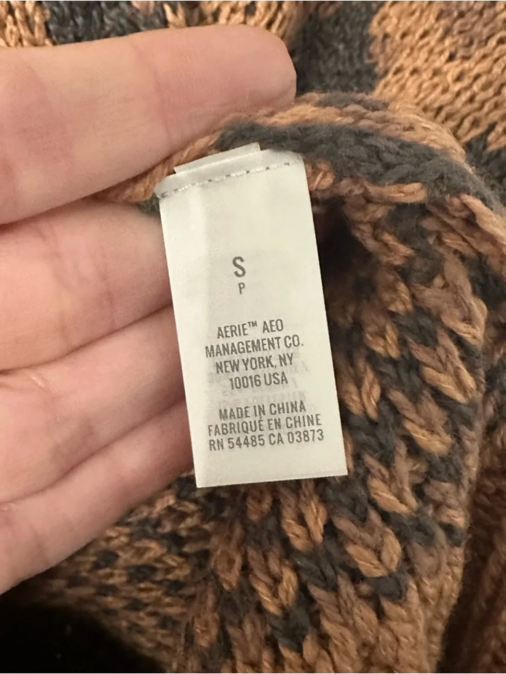 Aerie Women's Long Sleeve Knit Tan & Black Cheetah Crewneck Sweater Sz S GUC